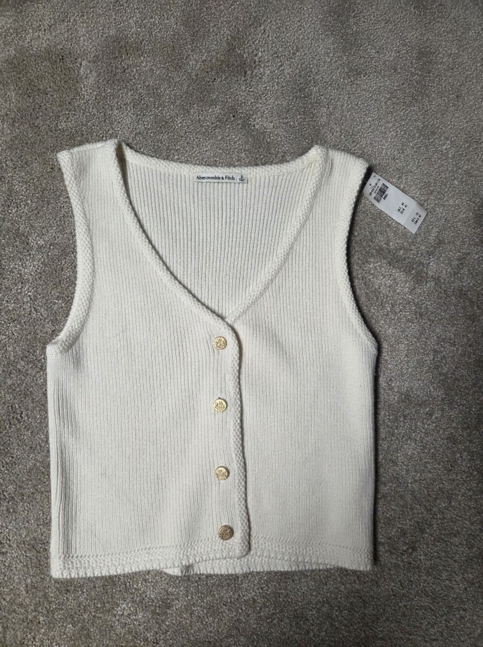 Abercrombie & Fitch Cream Ribbed Button-Front V-Neck Sweater Vest